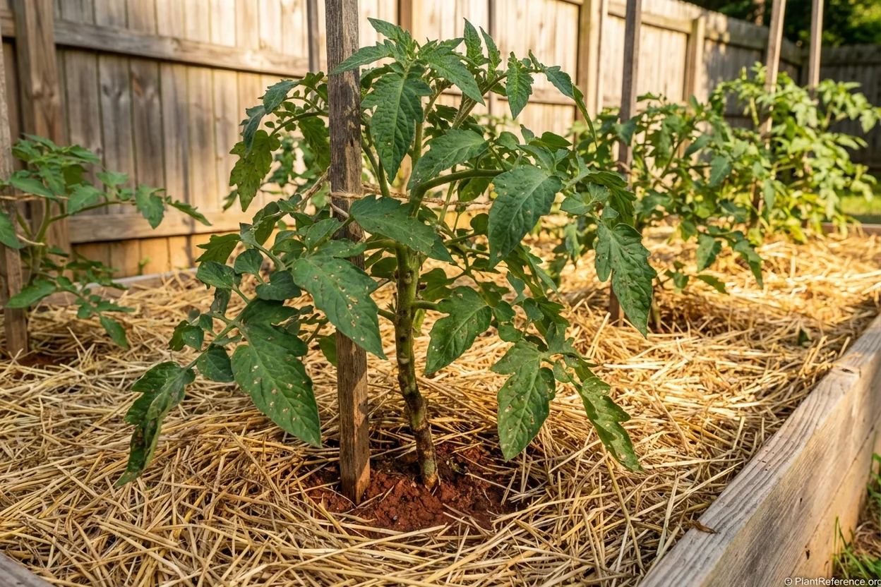 Proper mulching around tomato plants in Richmond Virginia clay soil