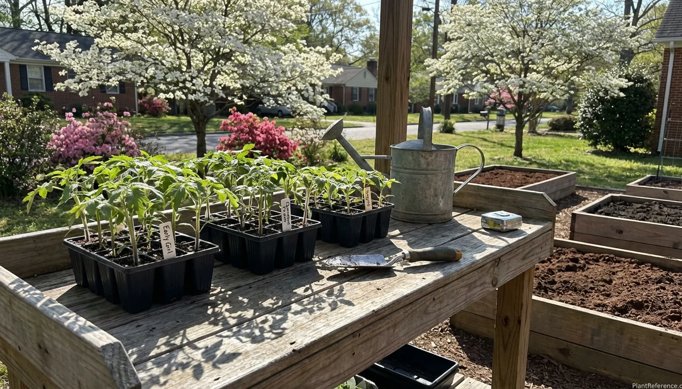 Tomato seedlings ready for planting in Richmond Virginia garden in spring