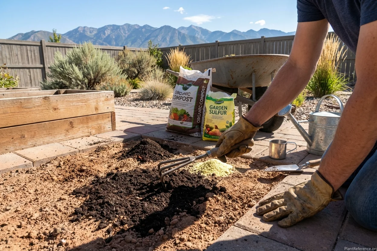 Amending alkaline Salt Lake City soil with compost and sulfur for tomato growing