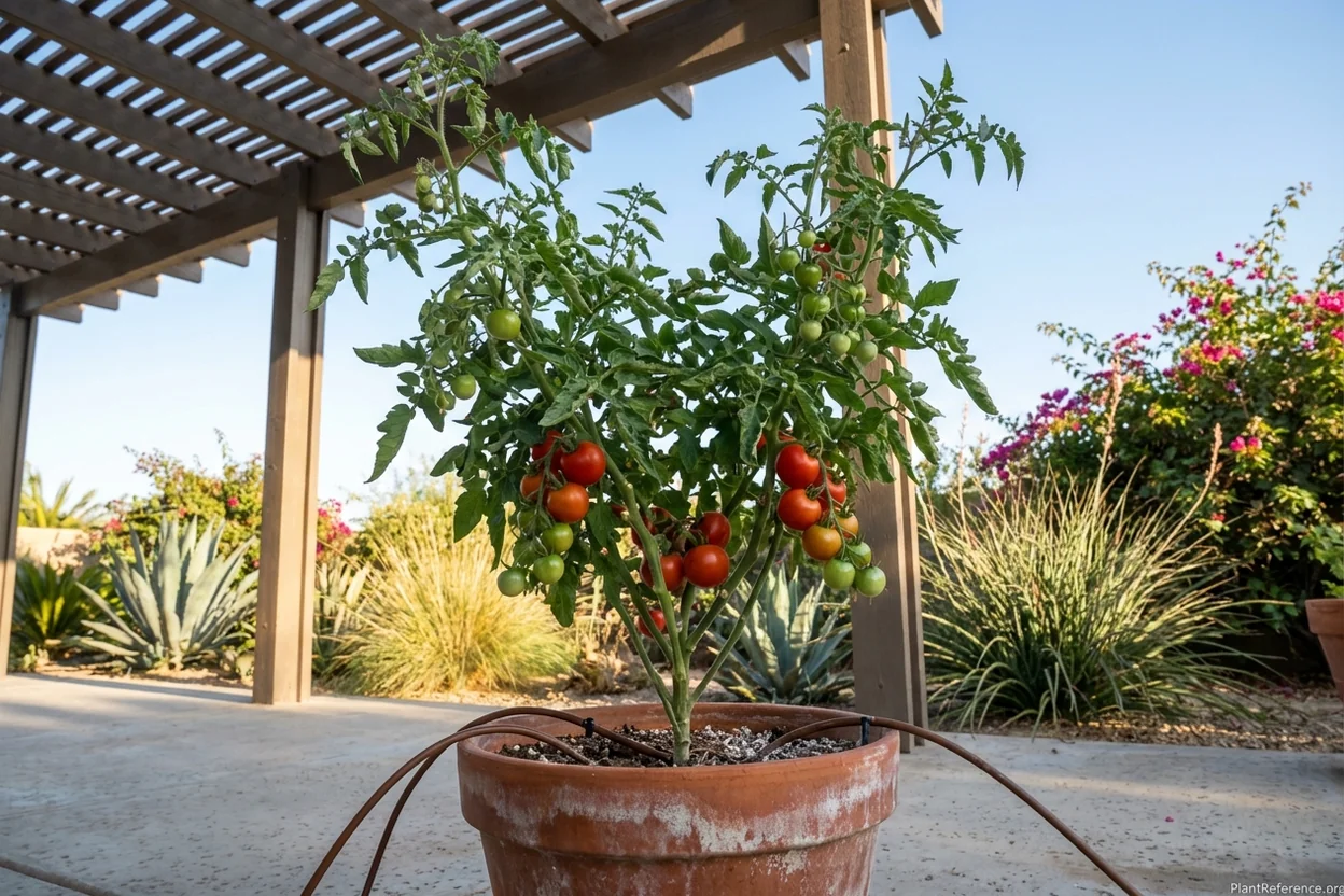 Early Girl tomatoes growing successfully in San Diego summer heat showing heat tolerance