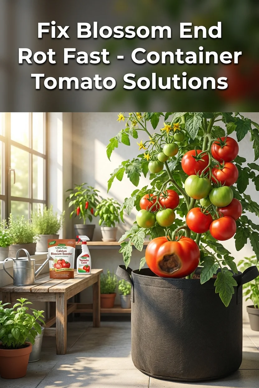 Container tomato blossom end rot fix guide for Pinterest sharing