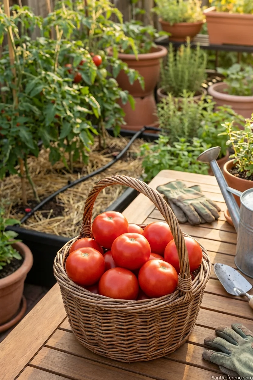 Successful container tomato harvest with no blossom end rot damage