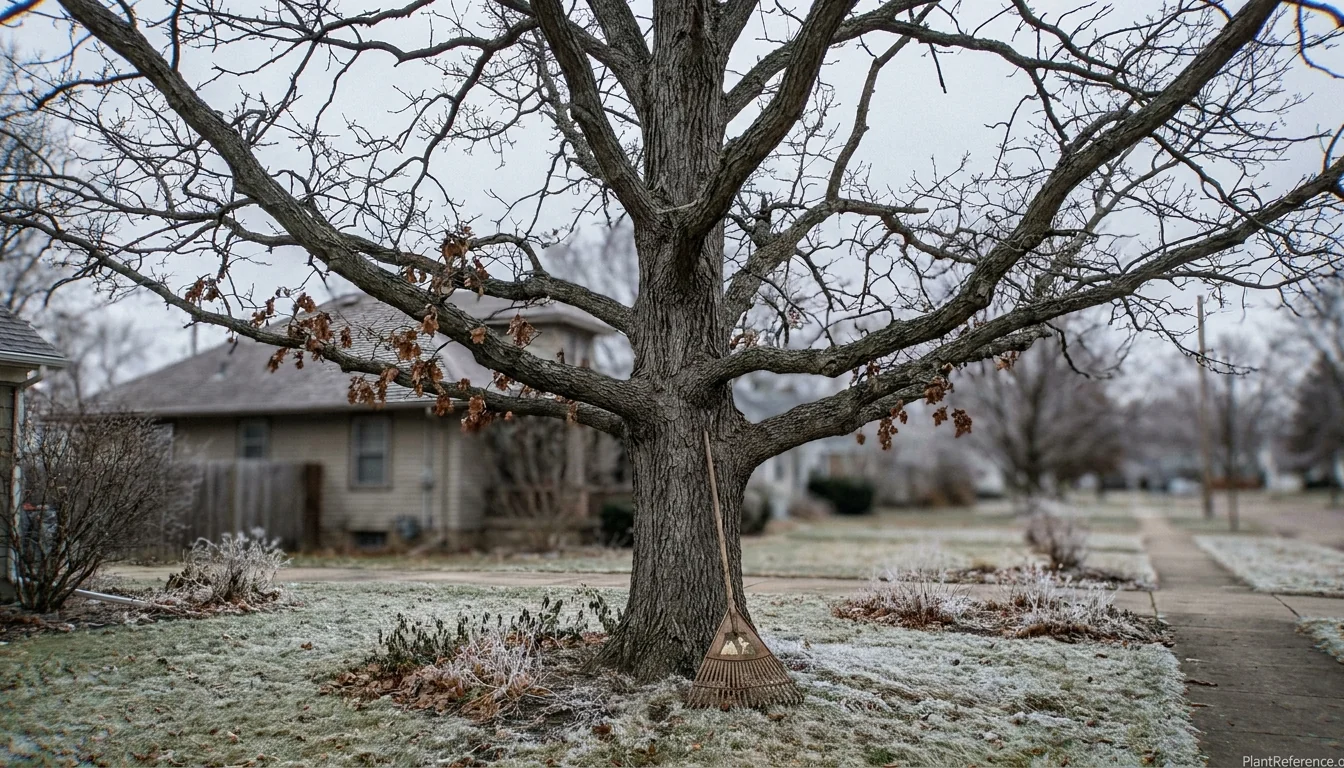 Leafless winter tree showing branching pattern, bark texture, and buds for identification