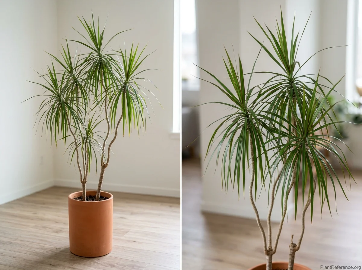 Dragon tree with slender canes topped by sprays of thin red-edged green leaves